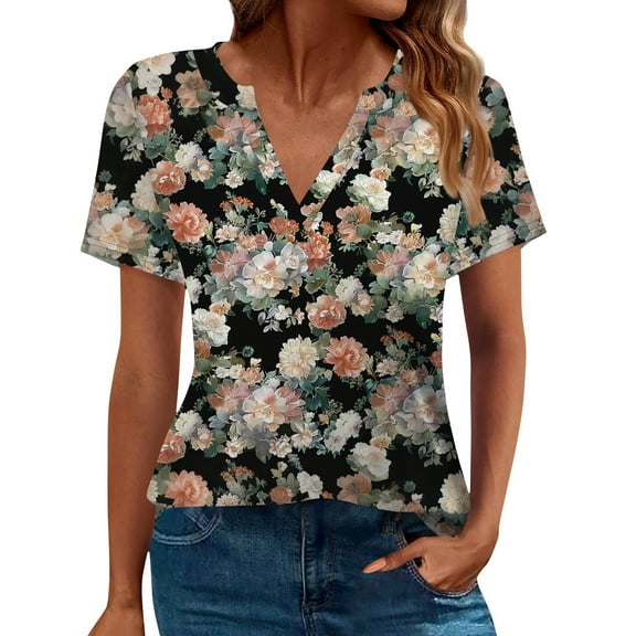 NAMTYQX Womens Going Out Tops Comfort Lounge Short Sleeve Soft Fashion V Neck Baggy Plus Size Navy Size M