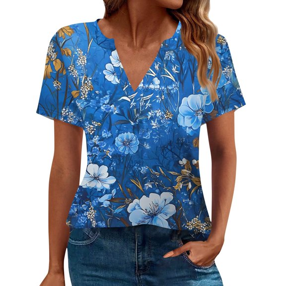 NAMTYQX Womens Going Out Tops Plus Size Trendy Vneck Short Sleeve Comfort Casual Soft Loose Fitting Blue Size 3XL