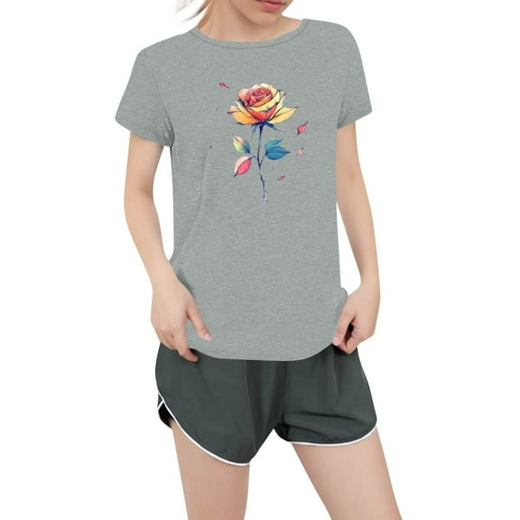 NAMTYQX Womens Graphic T Shirts Baggys Plus Size Cool Short Sleeve O-Neck Lightweight Gemusterte Casual Print Blouses for Women Light Gray Size 2XL