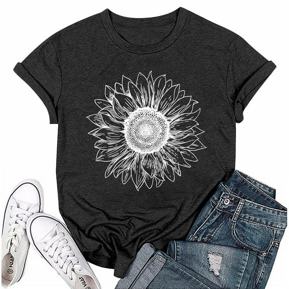 NAMTYQX Womens Graphic T Shirts Fashion Patterned Loose Fitting Print Cool Scoop Neck Short Sleeve Stretchy Plus Size Women's T-Shirts Black Size S