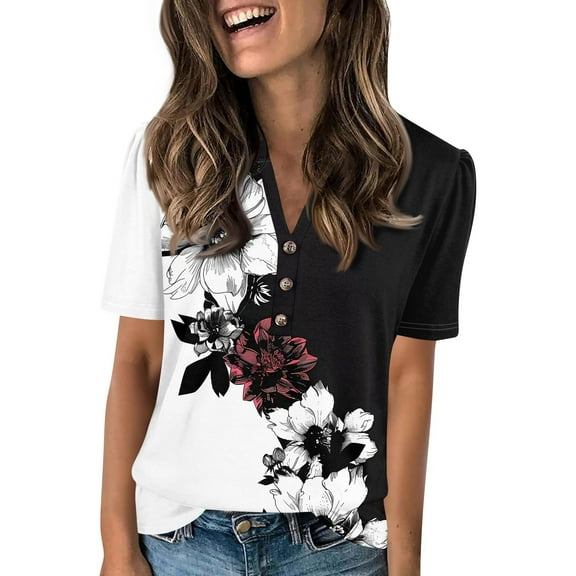 NAMTYQX Womens Graphic T Shirts Lightweight Graphic Graphic Tees Short Sleeve Graphic Tees for Women Black Size L