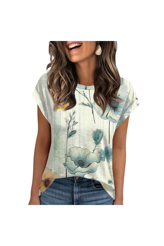 Womens Graphic T Shirts Short Sleeve Boxy Fit Hip Pattern Summer Blouses for Women 2025 Beige Size 2XL