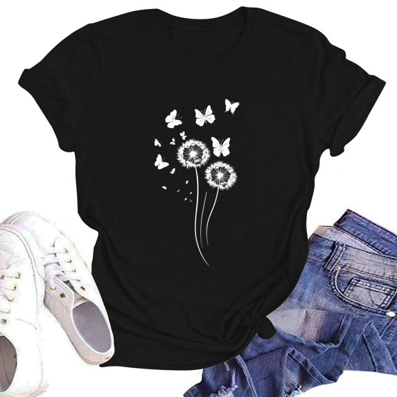 NAMTYQX Womens Graphic T Shirts mit Print Oversized Loose Fit Short Sleeve Airoft O-Neck Print Fashion Stretch Women's Blouses Black Size M