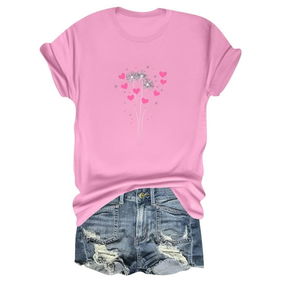 NAMTYQX Womens Graphic Tees Breathable Oversized Print Stretch Scoop Neck Short Sleeve Boxy Fit Bedruckte Trendy Womens Spring Tops Pink Size 2XL