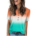 thumbnail image 1 of NAMTYQX Womens Graphic Tees Button V Neck Stretchy Patterns Short Sleeve Stylish Graphic Tees for Women Saffron Size 3XL, 1 of 5