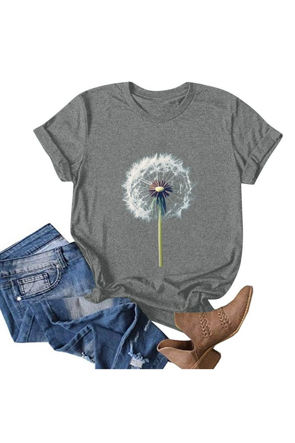 Womens Graphic Tees Crewneck Graphic Loose Light Short Sleeve Grafisches Airoft Oversized Basic Womens Spring Tops Gray Size XL