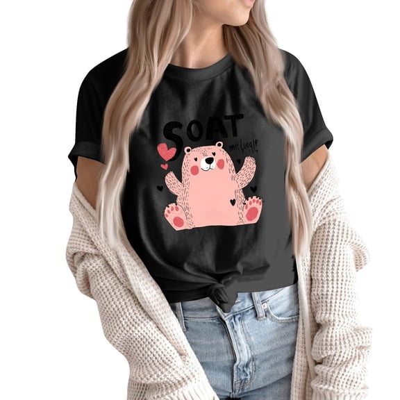 NAMTYQX Womens Graphic Tees Light Short Sleeve Trendy Mit Muster Loose Fit Plus Size Soft Graphic Round Neck Womens Summer Shirts Black Size S