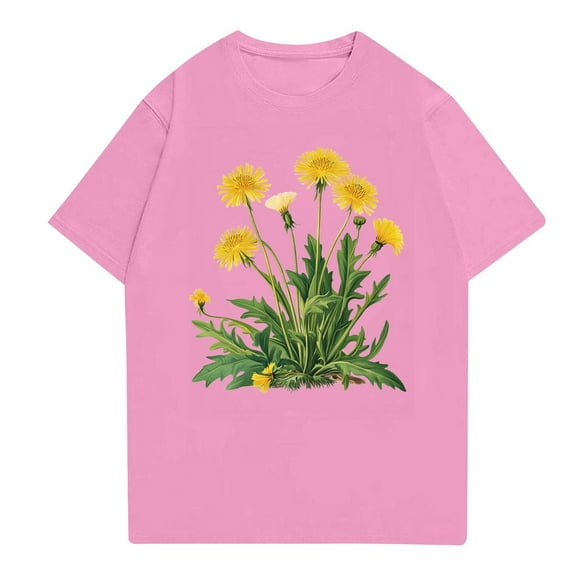 NAMTYQX Womens Graphic Tees Patterned Airoft Short Sleeve Baggy Lightweight Tropischer Druck Cute Oversized Round Neck Tops for Women Trendy Pink Size M