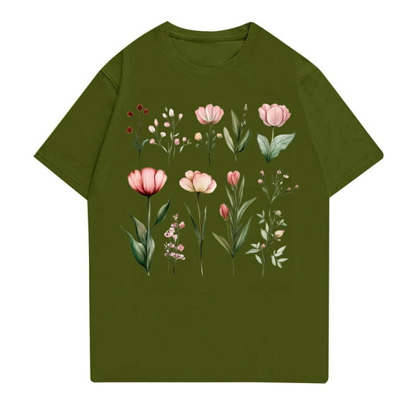 NAMTYQX Womens Hawaiian Shirt Breathable Short Sleeve Patterned Lightweight Boyfriend Graphic Plus Size Hawaiian Crewneck Shirts for Teens Girls Army Green Size 2XL