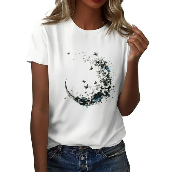 NAMTYQX Womens Hawaiian Shirt Classic Stretch Airoft Fullprint Baggy Graphic Plus Size Crew Neck Short Sleeve T Shirts for Women Dark Gray Size L