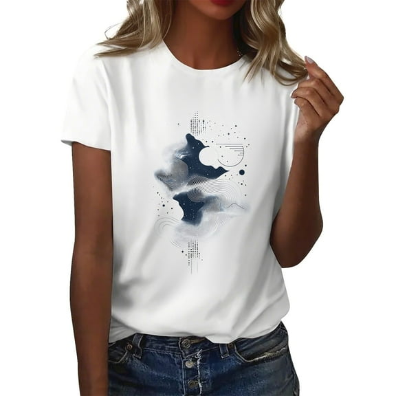 NAMTYQX Womens Hawaiian Shirt Short Sleeve Crewneck Grafisches Graphic Fashion Plus Size Slack Stretch Cool Short Sleeve Tops for Women Navy Size 2XL