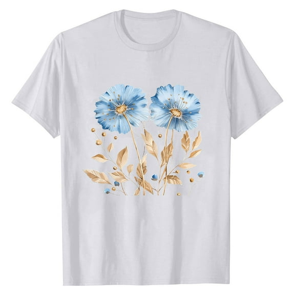 NAMTYQX Womens Hawaiian Shirt Short Sleeve Soft Light Patterned Mit Print Fashion O-Neck Loose Plus Size Womens Tops White Size 2XL