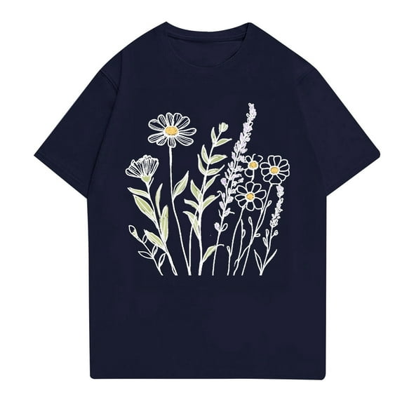 NAMTYQX Womens Hawaiian Shirt Stretch Short Sleeve Plus Size Crewneck Classic Bedrucktes Boxy Fit Cool Patterned Shirts for Women Navy Size S