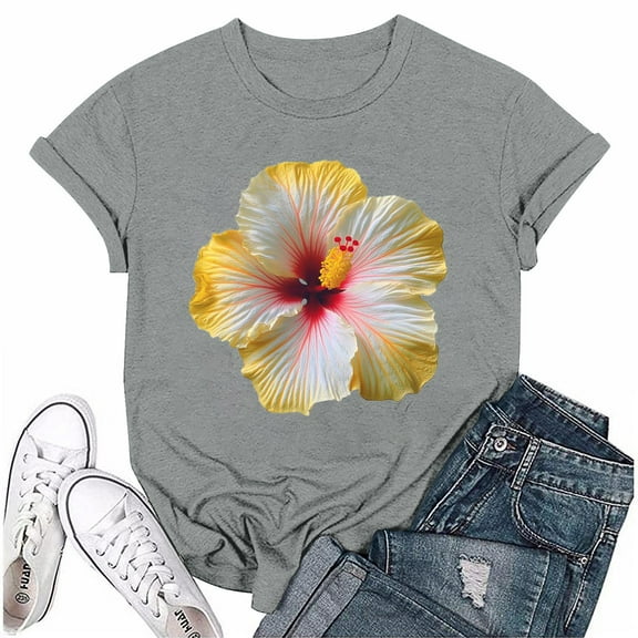 NAMTYQX Womens Oversized Tee Shirts Casual Airoft Plus Size Stretchy Loose Fitting Muster Short Sleeve Graphic Scoop Neck Womens Graphic Tees Gray Size M