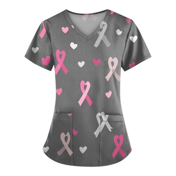 NAMTYQX Womens Scrub Tops Plus Size Breast Cancer Shirts for Women Plus Size Light Gray Size 5XL
