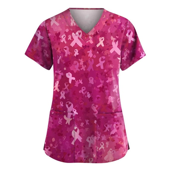 NAMTYQX Womens Scrub Tops Plus Size Floral Casual Breast Cancer Shirts Multicolor Size XL