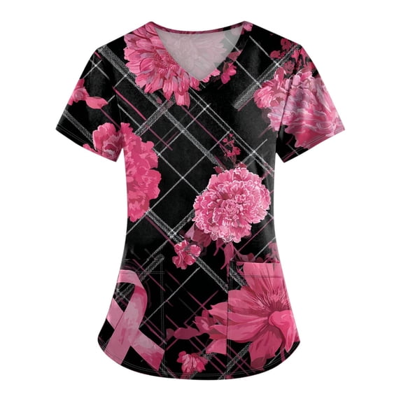 NAMTYQX Womens Scrub Tops Short Sleeve V Neck Scrubs Tops for Women Multicolor Size 2XL