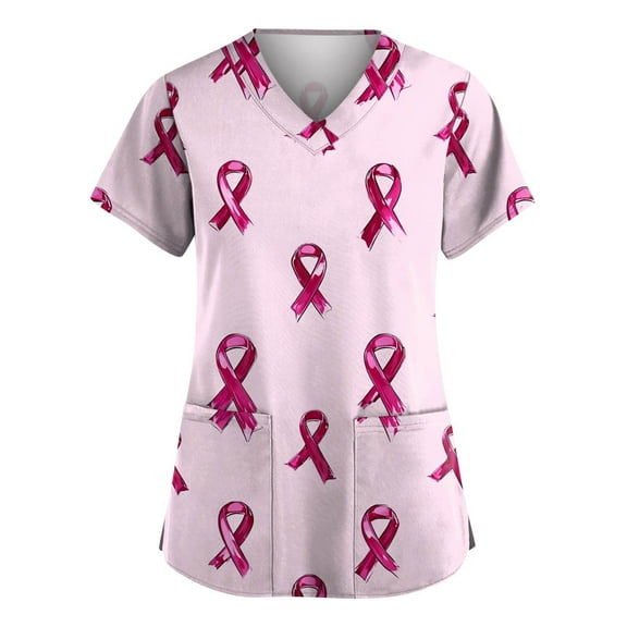 NAMTYQX Womens Scrub Tops V Neck Plus Size Blouses for Women Dressy Casual Pink Size 2XL