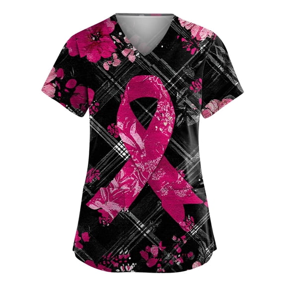 NAMTYQX Womens Scrub Tops V Neck Short Sleeve Plus Size Scrubs Tops for Women Hot Pink Size 5XL