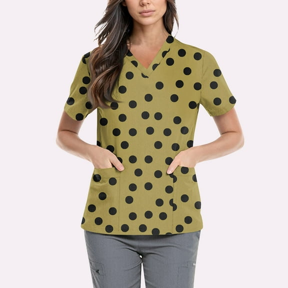 NAMTYQX Womens Scrubs Stretch Lightweight Casual Loose Fitting Short Sleeve Orange Size 4XL