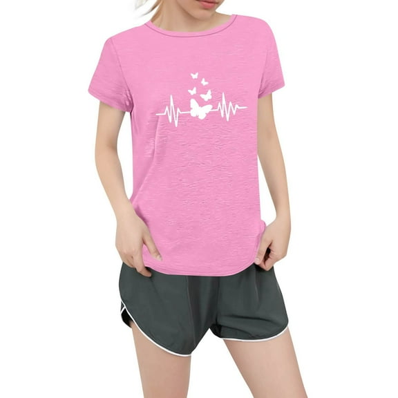 NAMTYQX Womens Shirts Dressy Casual Baggy Stylish Soft Stretchy Bedruckte Plus Size Patterns Crewneck Short Sleeve Womens T Shirts Loose Fit Pink Size 5XL