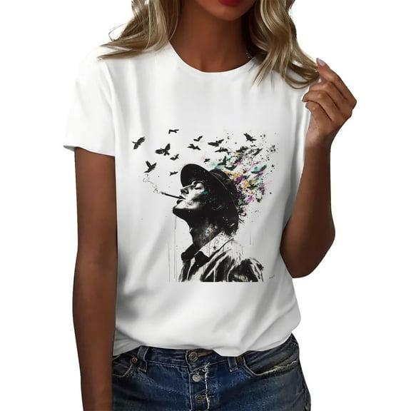 NAMTYQX Womens Shirts Dressy Casual Crewneck Cool Basic Loose Fitting Graphic Plus Size Stretchy Fashion Short Sleeve Gray Size 5XL