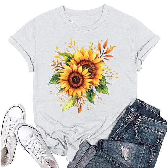 NAMTYQX Womens Shirts Dressy Casual Graphic Plus Size Light Casual Crew Neck Boxy Fit Cool Short Sleeve Tropischer Druck Tops for Women Trendy Summer White Size L