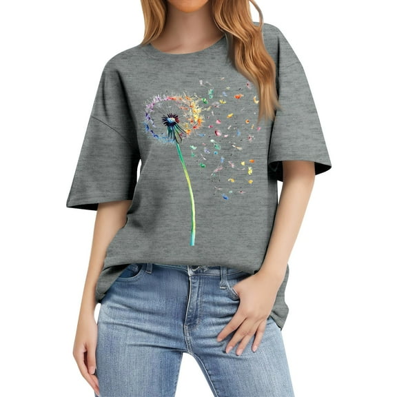 NAMTYQX Womens Shirts Dressy Casual Lightweight Graphic Airoft Oversized Loose Fitting Cute Crewneck Short Sleeve mit Muster Short Sleeve Shirts for Women Gray Size 3XL