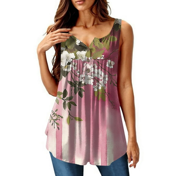 NAMTYQX Womens Shirts Dressy Casual Loose Fit Ruffle Button V Neck Casual Plus Size Sleeveless Womens Tops Dressy Casual Pink Size 3XL