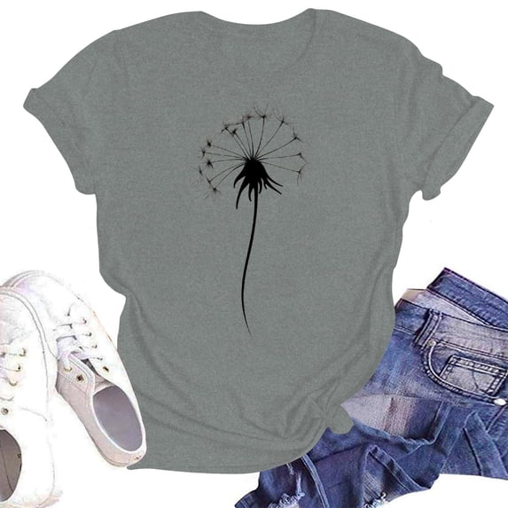 NAMTYQX Womens Short Sleeve Tops Patterned Stretchy Round Neck Cute Short Sleeve Loose Fitting Oversized Fullprint Airoft Floral Tops for Women Gray Size M