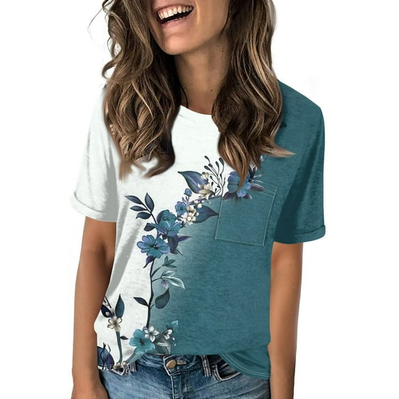 NAMTYQX Womens Short Sleeve Tops Short Sleeve Stretch Women Shirts Fashion Pattern Casual Tops for Women Light Green Size M