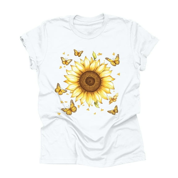 NAMTYQX Womens Spring Tops Cool Oversized Round Neck Light Patterned Short Sleeve Bedruckte Casual Loose Fit Plus Size Tops for Women White Size S