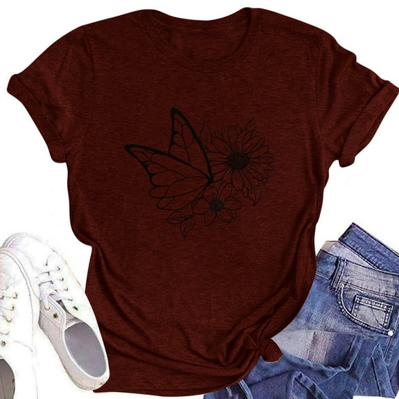 NAMTYQX Womens Spring Tops Print Hawaiian Bedrucktes Crewneck Slack Light Plus Size Short Sleeve Soft Women's Summer Tops Deep Red Size M