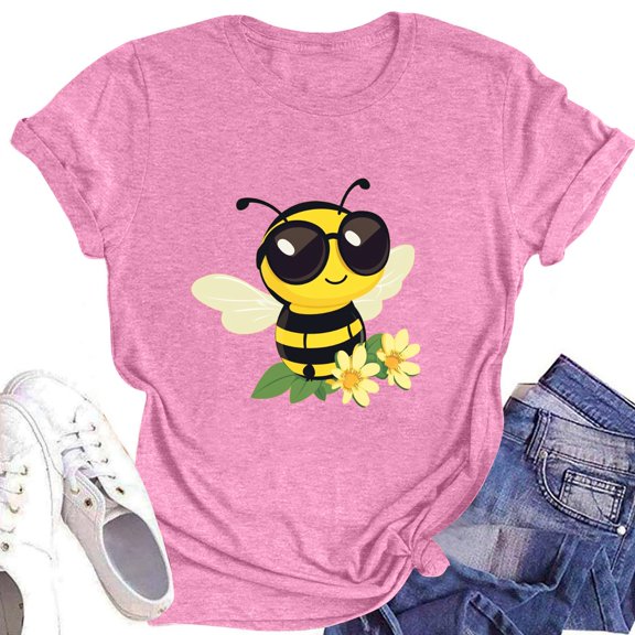 NAMTYQX Womens Spring Tops Print Oversized Loose Fit Cool Graphic Scoop Neck Stretch Lounge Short Sleeve Ladies Tops and Blouses Pink Size L