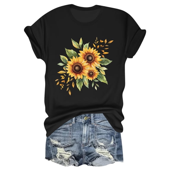 NAMTYQX Womens Spring Tops Print Printed Light Airoft Plus Size Short Sleeve Loose Fitting Simple Scoop Neck Womens Graphic Tees Black Size L