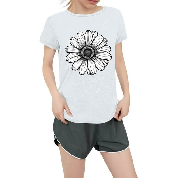 NAMTYQX Womens Spring Tops Short Sleeve Breathable Boxy Fit Stretch Casual Crew Neck Mit Print Plus Size Pattern Womens Graphic Tees White Size L