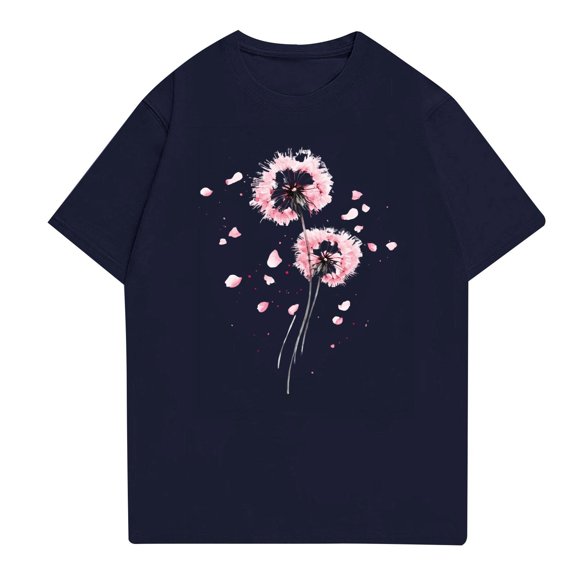 NAMTYQX Womens Spring Tops Trendy Print Patterned Baggy Breathable Short Sleeve Crewneck Stretchy Plus Size Womens Summer Tops Navy Size 2XL