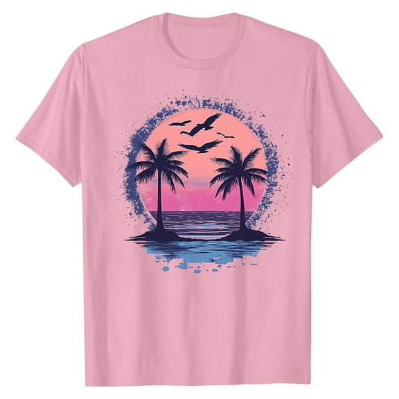 NAMTYQX Womens Summer Shirts Loose Short Sleeve Gemustertes O-Neck Plus Size Soft Casual Stretch Graphic Tops for Women 2025 Pink Size M