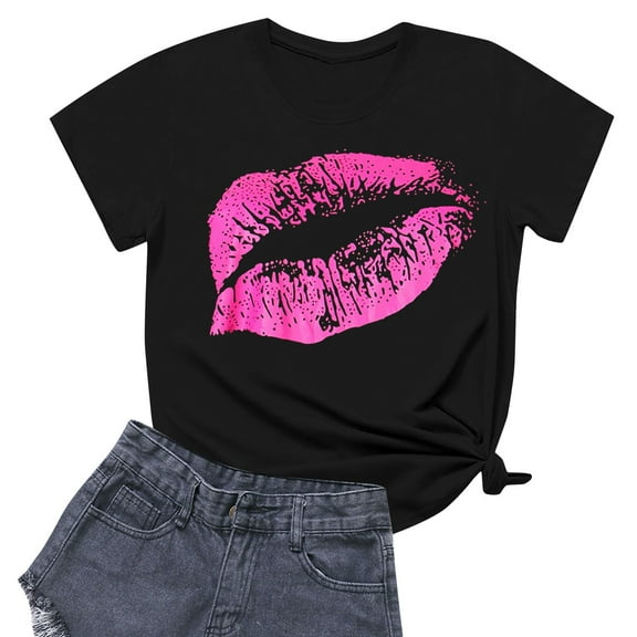 NAMTYQX Womens Summer Shirts Mit Muster Stretch Short Sleeve Soft Print Cute Scoop Neck Oversized Relaxed Fit Womens Summer Tops Hot Pink Size 4XL