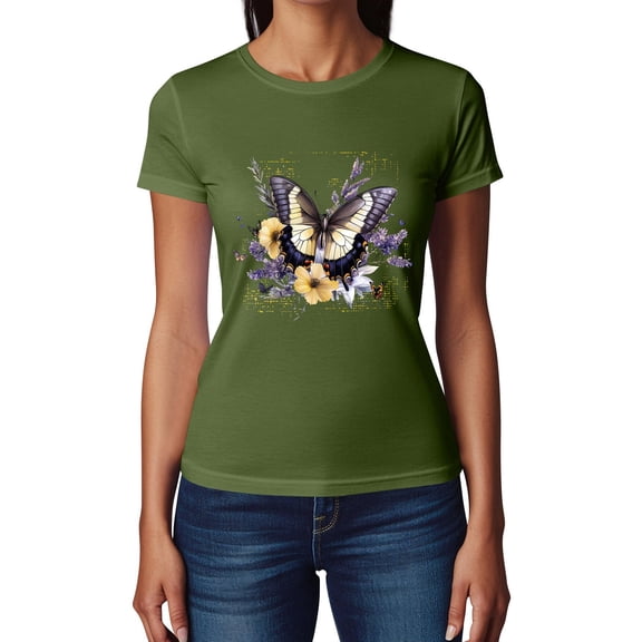 NAMTYQX Womens Summer Tops 2025 Airoft Grafisches Plus Size Graphic Short Sleeve Hawaiian Round Neck Stretch Comfy Graphic Tees for Women Trendy Army Green Size M