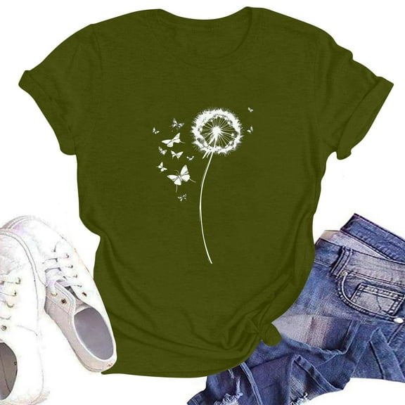 NAMTYQX Womens Summer Tops 2025 Crewneck Muster Stretch Plus Size Cool Cute Short Sleeve Comfy Printed Shirts for Teens Girls Army Green Size S