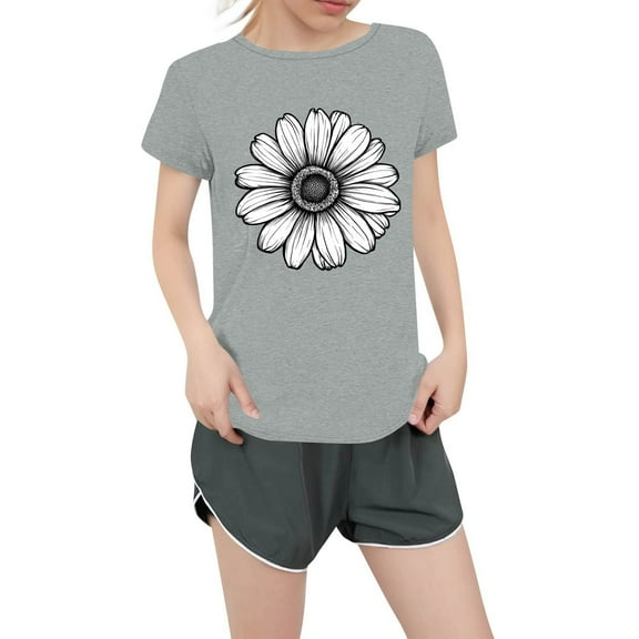 NAMTYQX Womens Summer Tops 2025 Soft Plus Size Stretch Crew-Neck Print Short Sleeve Baggy Print Simple Cute Summer Tops for Women Light Gray Size 4XL