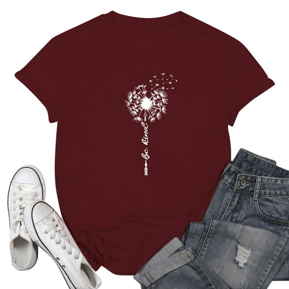 NAMTYQX Womens Summer Tops Cool Trendy Light Bedruckte Short Sleeve Loose Patterned Plus Size Scoop Neck Tops for Women Trendy Summer Wine Size L