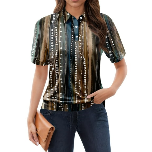 NAMTYQX Womens Summer Tops Lapel Trending Soft Short Sleeve Womens Polo Shirts Casual Dark Blue Size 2XL