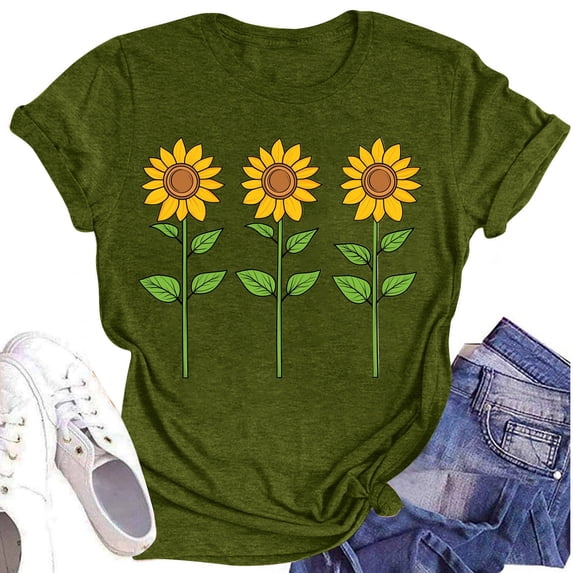 NAMTYQX Womens Summer Tops Lightweight Patterned Cute Baggys Crew Neck Plus Size Short Sleeve Muster Breathable Tops for Women Trendy Summer Army Green Size 2XL