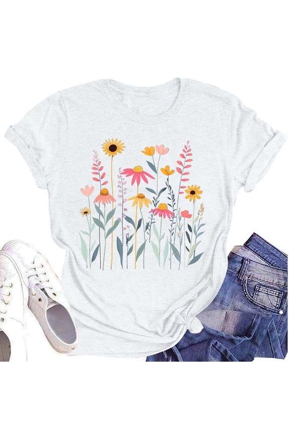 Womens Summer Tops Loose Short Sleeve Lightweight Lounge Crewneck Soft Print Bedrucken Plus Size Trendy Tops for Women 2025 White Size XL