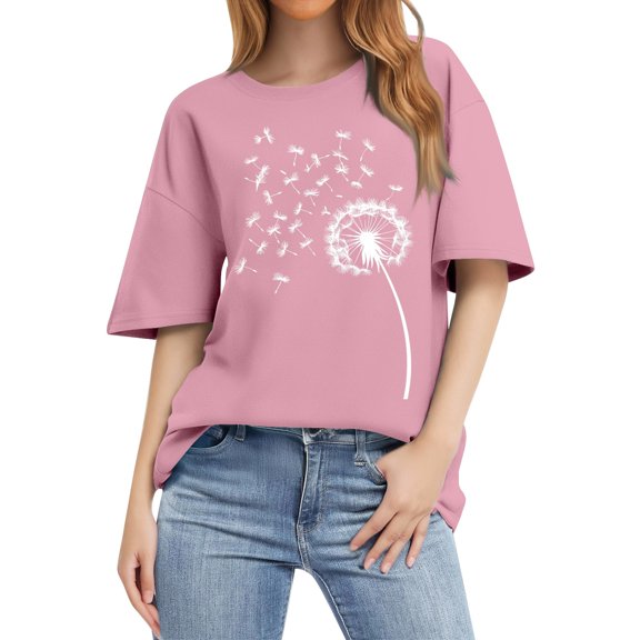 NAMTYQX Womens Summer Tops O-Neck Short Sleeve Graphic Casual Looses Print Oversize Lightweight Breathable Tops for Women Trendy Pink Size 2XL