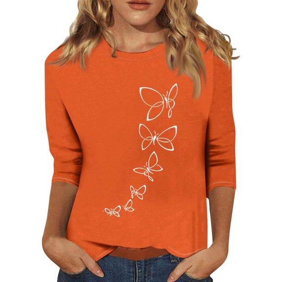 NAMTYQX Womens Summer Tops Soft Crewneck Breast Cancer Ribbon Print Saffron Size L