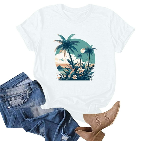 NAMTYQX Womens Summer Tops Soft Stretch Print Fashion Short Sleeve Loose Fitting Plus Size Scoop Neck Bedrucktes Short Sleeve Tops for Women White Size 2XL
