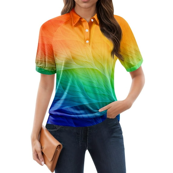 NAMTYQX Womens Summer Tops Soft Trending Womens Polo Shirts Lapel V Neck Lounges Short Sleeve Ginger Size XL